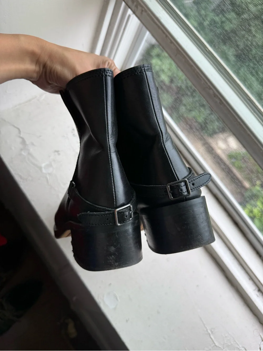 Franco Sarto Black Leather Ankle Booties with Buckle Detail